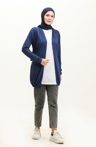 Plus Size Belted Viscose Cardigan 0627-04 Navy Blue 0627-04