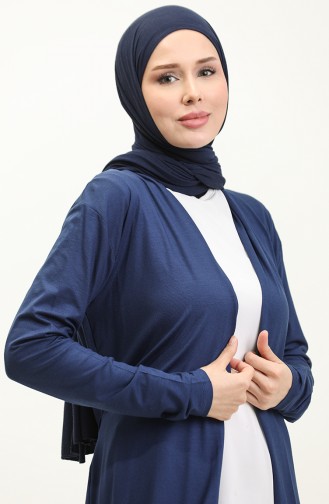 Plus Size Belted Viscose Cardigan 0627-04 Navy Blue 0627-04