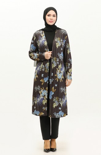 Patterned Long Flowy Seasonal Cardigan 8691-01 Black 8691-01