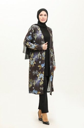 Patterned Long Flowy Seasonal Cardigan 8691-01 Black 8691-01