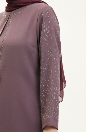 Plus Size Stone Printed Evening Suit 6121-01 Dark Lilac 6121-01