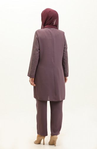 Plus Size Stone Printed Evening Suit 6121-01 Dark Lilac 6121-01