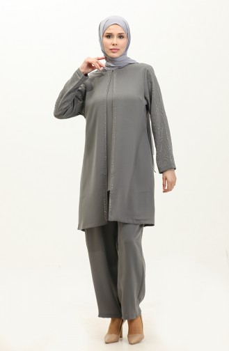 Tailleur Robe De Soirée Imprimé Pierre Grande Taille 6121-05 Gris 6121-05