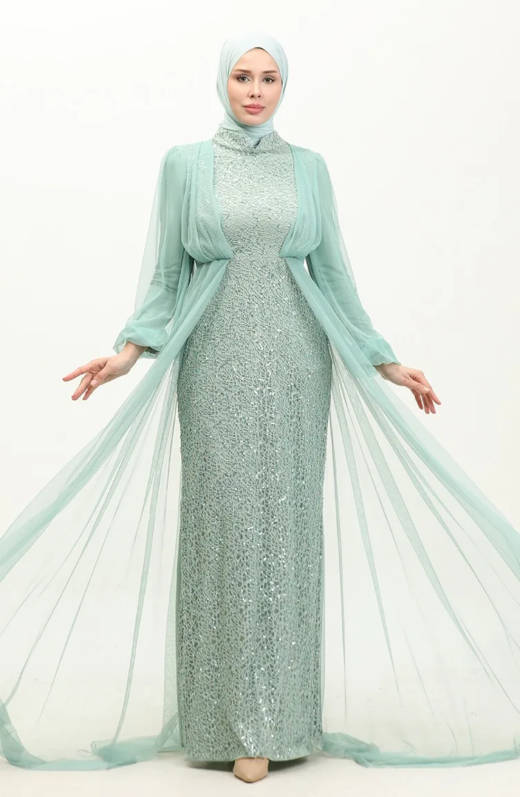 Abendkleid Mit Pailletten 6383A-08 Wassergrün 6383A-08