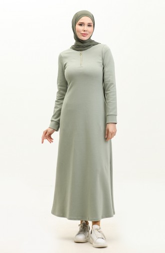Fermuarlı Elbise 2144-03 Çağla Yeşili