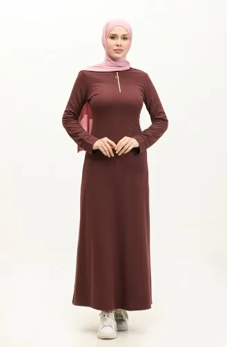 Fermuarlı Elbise 2144-05 Mürdüm