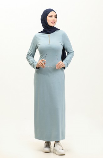 Fermuarlı Elbise 2144D-01 Mavi