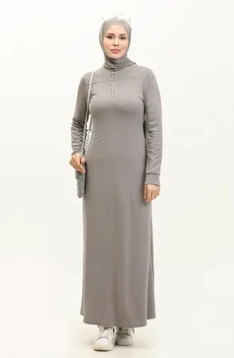 Fermuarlı Elbise 2144C-01 Gri