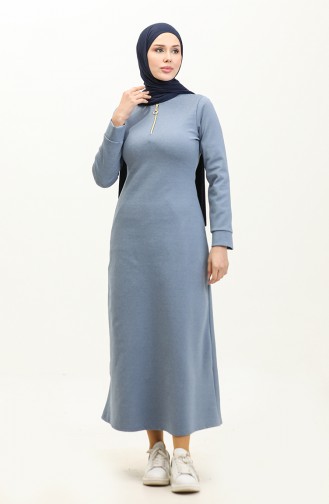 Fermuarlı Elbise 2149C-01 Mavi