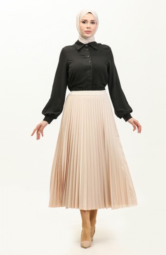 Pleated Satin Skirt Beige 4340 443