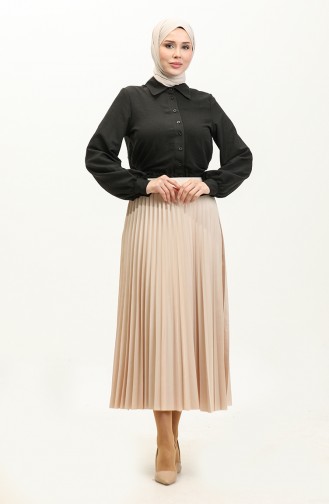 Pleated Satin Skirt Beige 4340 443