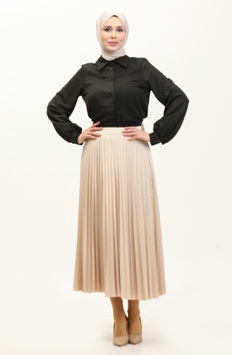 Pleated Satin Skirt Beige 4340 443