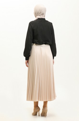 Pleated Satin Skirt Beige 4340 443