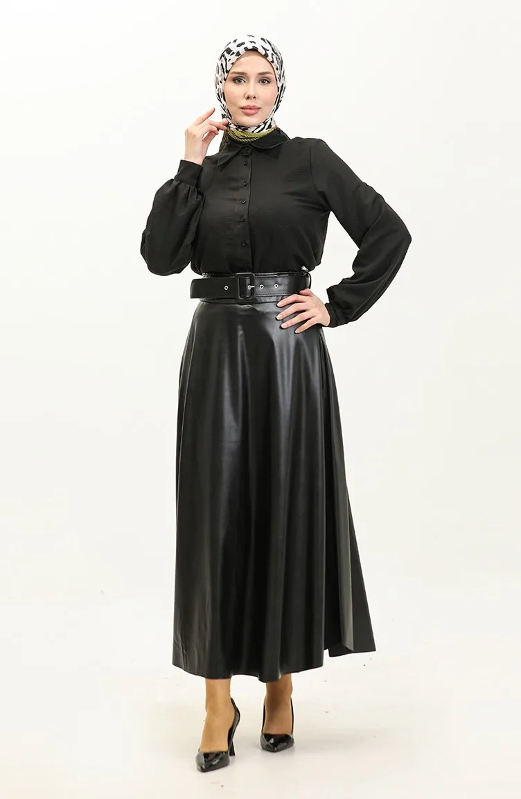Leren Rok Met Riem Zwart 4331 449