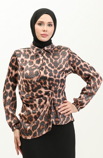 Leopard Patterned Blouse Brown T1700 516