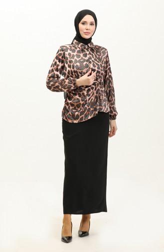 Leopard Patterned Blouse Brown T1700 516