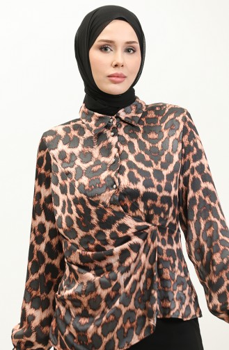 Leopard Patterned Blouse Brown T1700 516