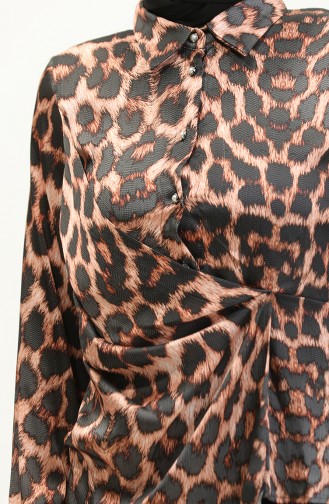 Leopard Patterned Blouse Brown T1700 516