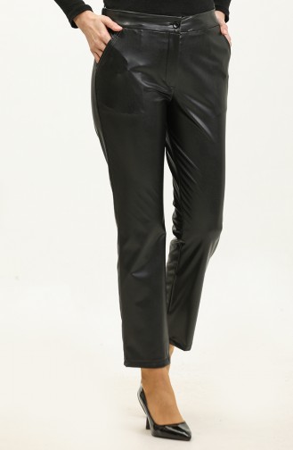 Elastic Leather Trousers Black 3143 438