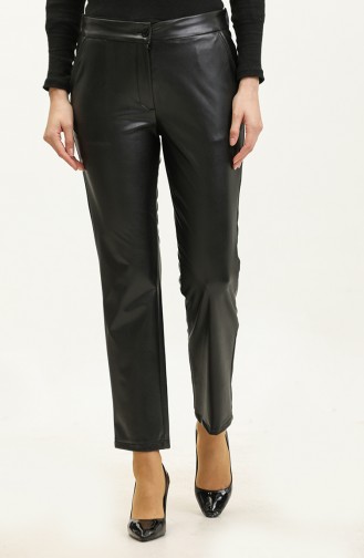 Elastic Leather Trousers Black 3143 438