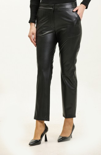 Elastic Leather Trousers Black 3143 438