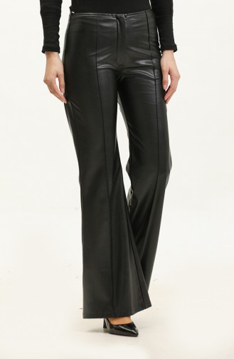 Flared Leg Leather Trousers Black 3145 441