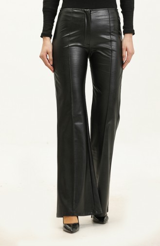 Flared Leg Leather Trousers Black 3145 441