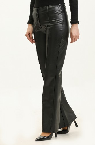 Flared Leg Leather Trousers Black 3145 441