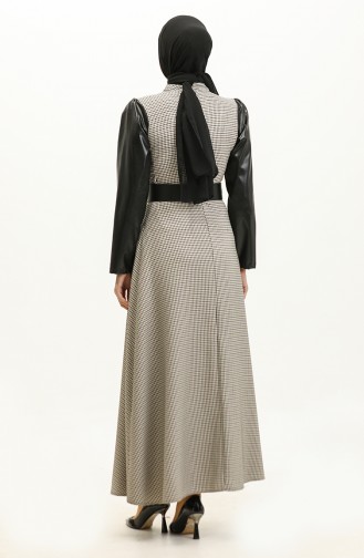Goose Feet Patterned Dress Khaki 7783 555