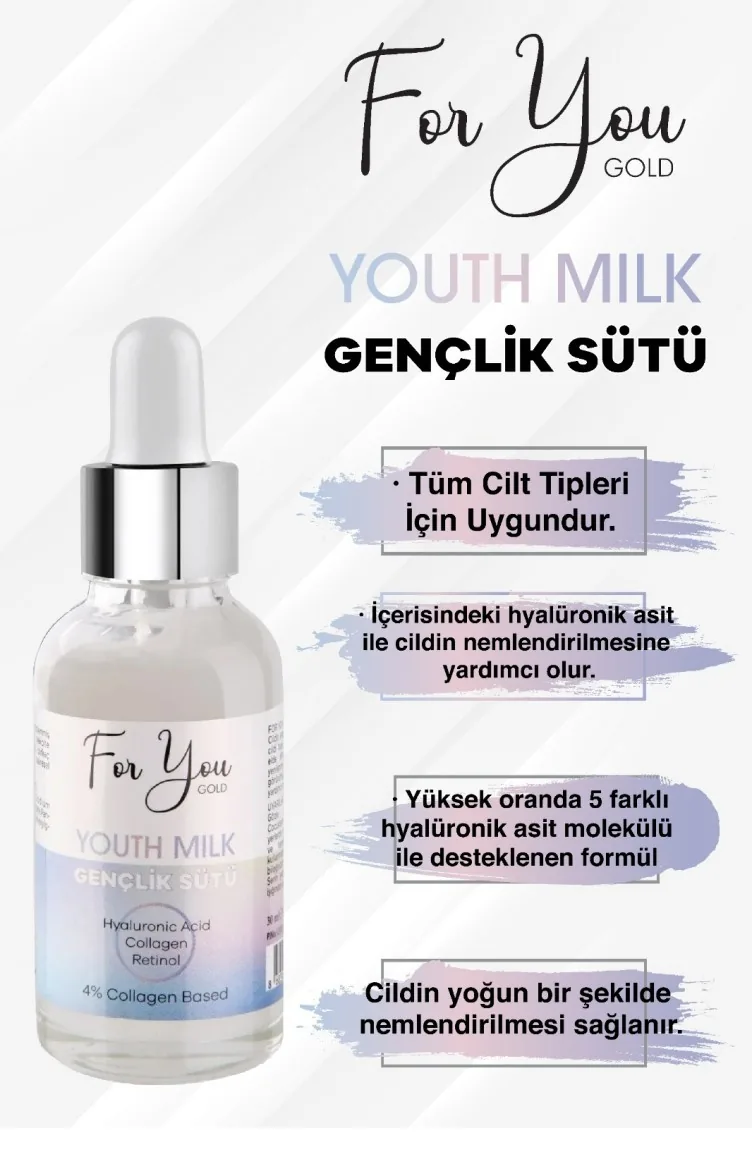 Gençlik Sütü Serumu Anti Aging Kırışıklık Karşıtı Retinol Collagen Hyaluronic Acid Yüz Serumu