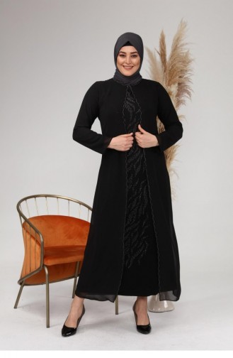 Kadin Buyuk Beden İşlemeli Ve Desenli Abiye Takım Elbise 4580 Siyah