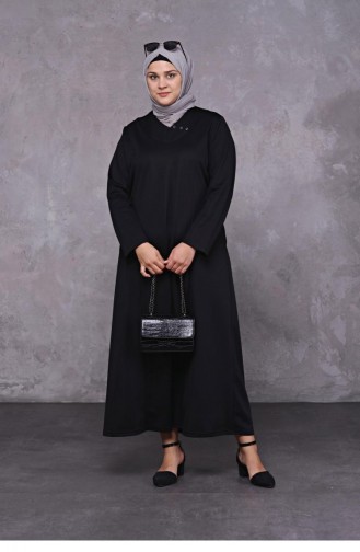 فستان الأم من قماش الجاكار مقاس كبير للنساء باللون الأسود 4756 4756.siyah