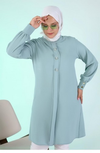 Grote Maat Hijab-tuniek Met Knopen Ayrobin-stof 4892 Watergroen Voor Dames 4892.su yeşili