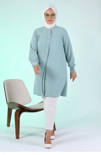 Women`s Large Size Hijab Tunic Buttoned Ayrobin Fabric 4892 Water Green 4892.su yeşili