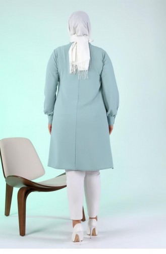 Women`s Large Size Hijab Tunic Buttoned Ayrobin Fabric 4892 Water Green 4892.su yeşili