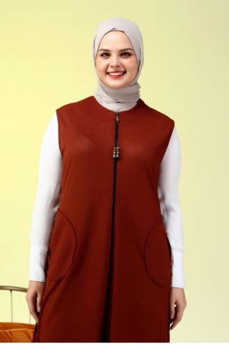 Women`s Large Size Honeycomb Fabric Pocket Zippered Buttoned Vest 4994 Tile 4994.kiremit
