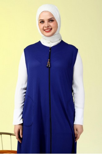 Women`s Large Size Honeycomb Fabric Pocketed Zippered Buttoned Vest 4994 Saks Blue 4994.Saks Mavisi