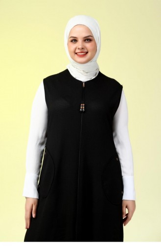 Women`s Large Size Honeycomb Fabric Pocketed Zippered Buttoned Vest 4994 Black 4994.siyah