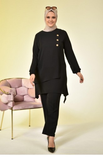 Tuniekpak Voor Dames Groot Formaat Dubbele Hijab Met Knopen 5079 Zwart 5079.siyah