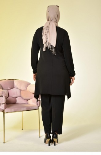 Großer Damen-Hijab-Tunika-Anzug Mit Knöpfen Doppelt 5079 Schwarz 5079.siyah