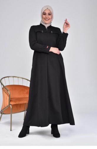 Women`s Large Size Zippered Winter Coat Topcoat 5119 Black 5119.siyah