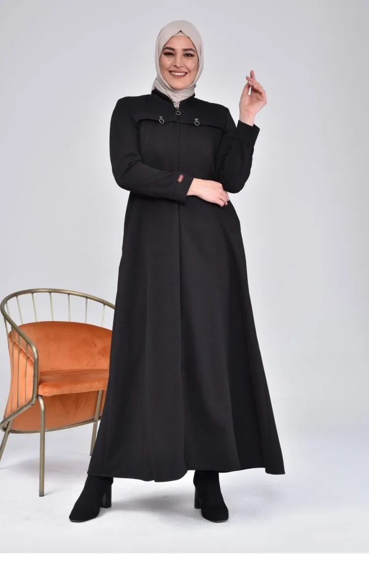 معطف شتوي نسائي مقاس كبير بسحاب معطف علوي 5119 أسود 5119.siyah