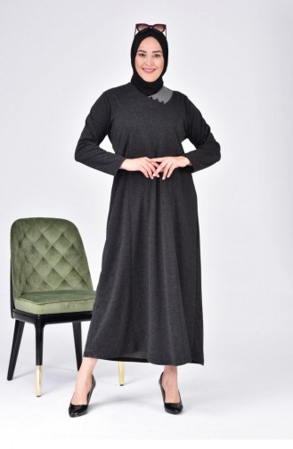 Grote Maat Damesjurk Met Maankraag Lange Hijab 8107 Zwart 8107.siyah