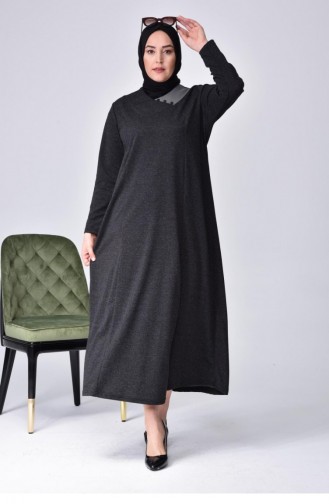 Robe Mère Longue à Col Lunaire Pour Femmes Grande Taille Hijab 8107 Noir 8107.siyah