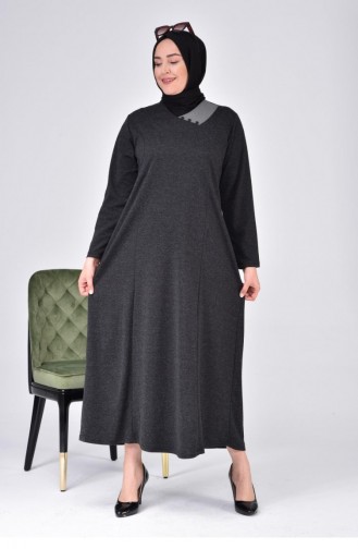 Robe Mère Longue à Col Lunaire Pour Femmes Grande Taille Hijab 8107 Noir 8107.siyah