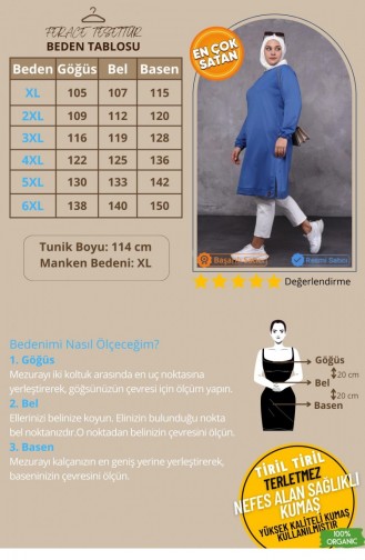 Women`s Large Size Two Thread Combed Cotton Long Hijab Tunic 8142 Indigo 8142.İndigo