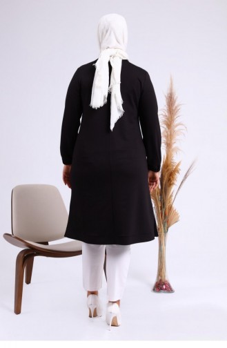 Lange Hijab-Tunika Aus Zweifädig Gekämmter Baumwolle Für Damen Große Größe 8142 Schwarz 8142.siyah