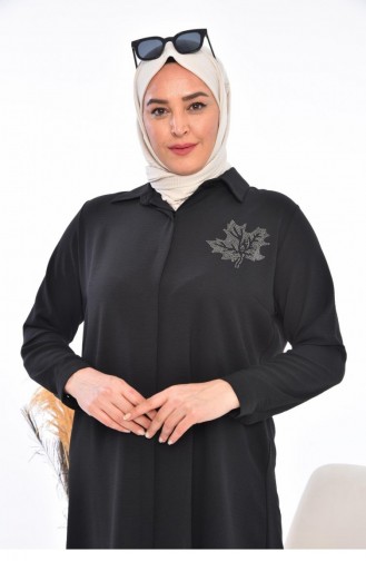 Damen-Hemd Tunika Große Größe Blattmuster 8171 Schwarz 8171.siyah
