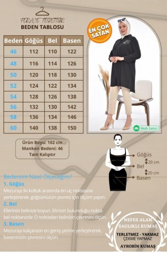 Damen-Hemd Tunika Große Größe Blattmuster 8171 Schwarz 8171.siyah