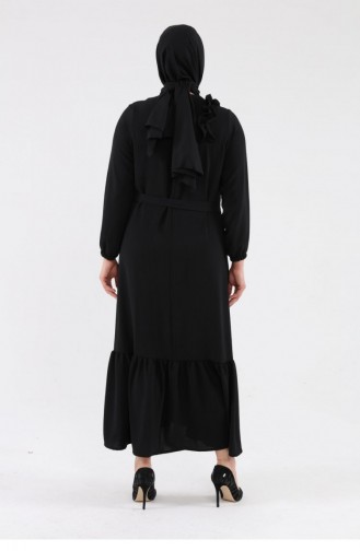Women`s Large Size Hijab Dress With Frilled Shoulders 8207 Black 8207.siyah